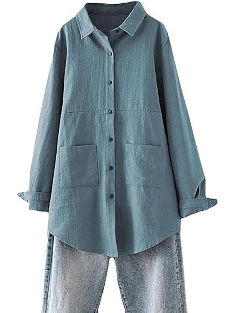 Chic Women's Linen Button Down Long Sleeve Tunic Top - Perfect for Summer Style